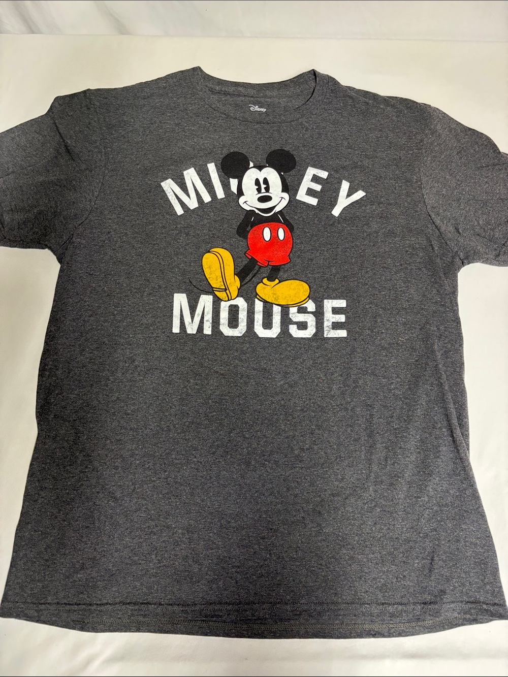 Disney Mickey Mouse Men’s Large Heather Gray Graphic T-Shirt Classic Logo